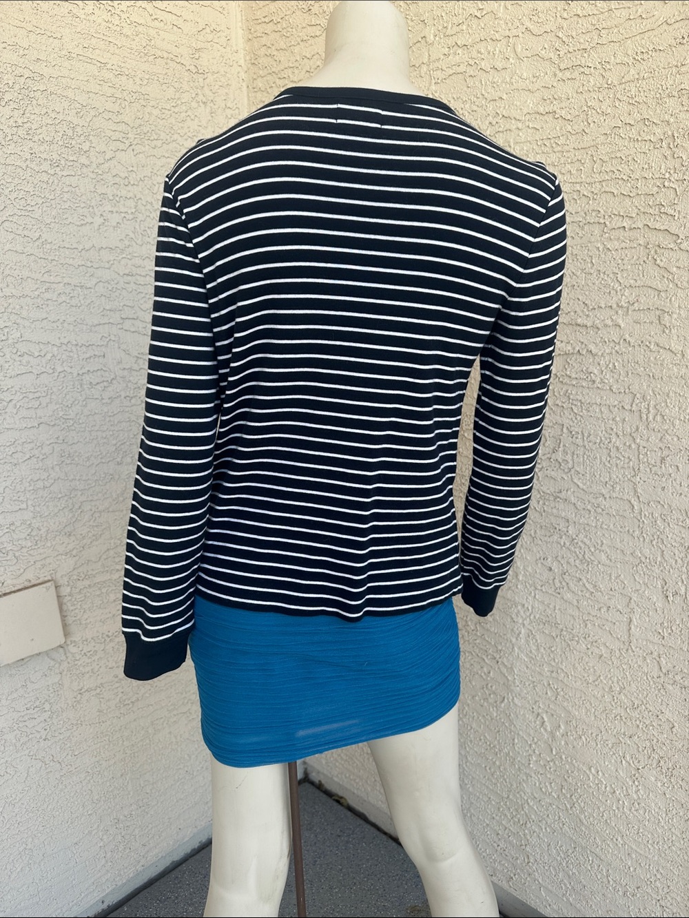 Navy & White Striped Long-Sleeve Top with Shoulder Buttons - Picture 4 of 9
